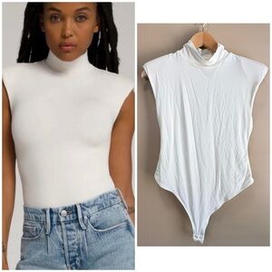 Good American Mock Neck Power Body Suit Thong. Ivory Color. Size 3 / Large